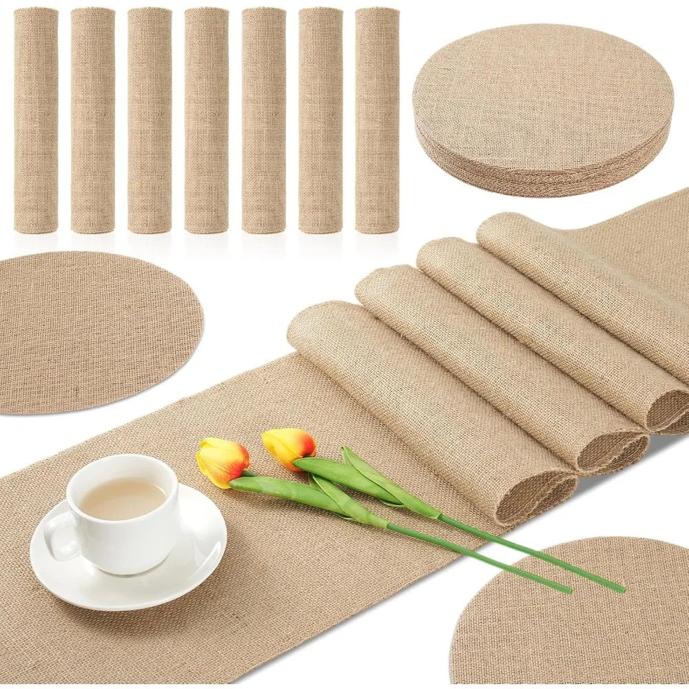 42-Piece Farmhouse Table Set – Jute Placemats & Burlap Table Runners
