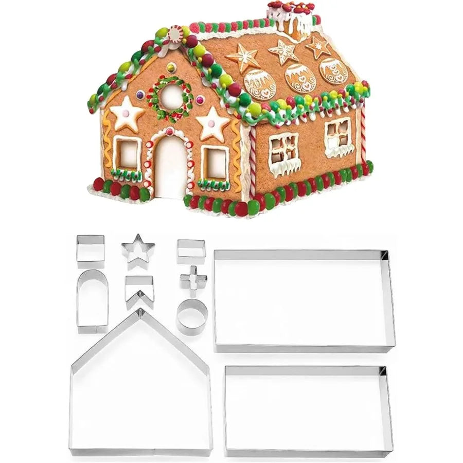 Christmas Cookie Cutter Set Fondont Pastry Cookie Mold 10 PCS Stainless Steel Biscuit Cutters for Making 3D Gingerbread House United States