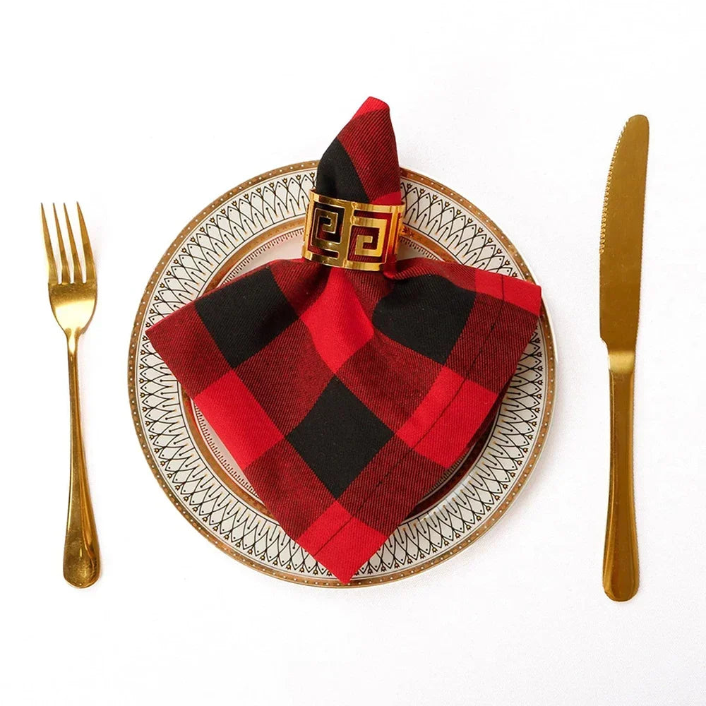 Christmas Plaid Napkins Set of 12 | Handmade Washable Holiday Cloth Napkins United States G Red and Black