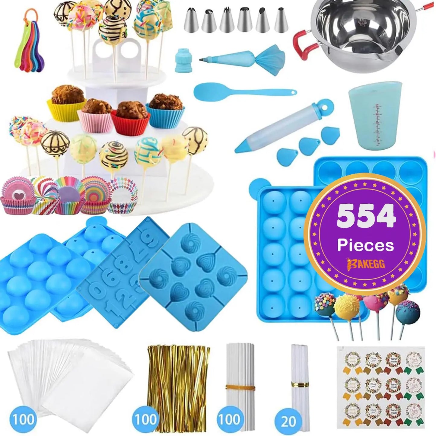 554PCS Cake Pop Maker Kit - Silicone Lollipop Molds Baking Supplies with 3 Tier Display Stand | Chocolate Candy Melting Pot United States