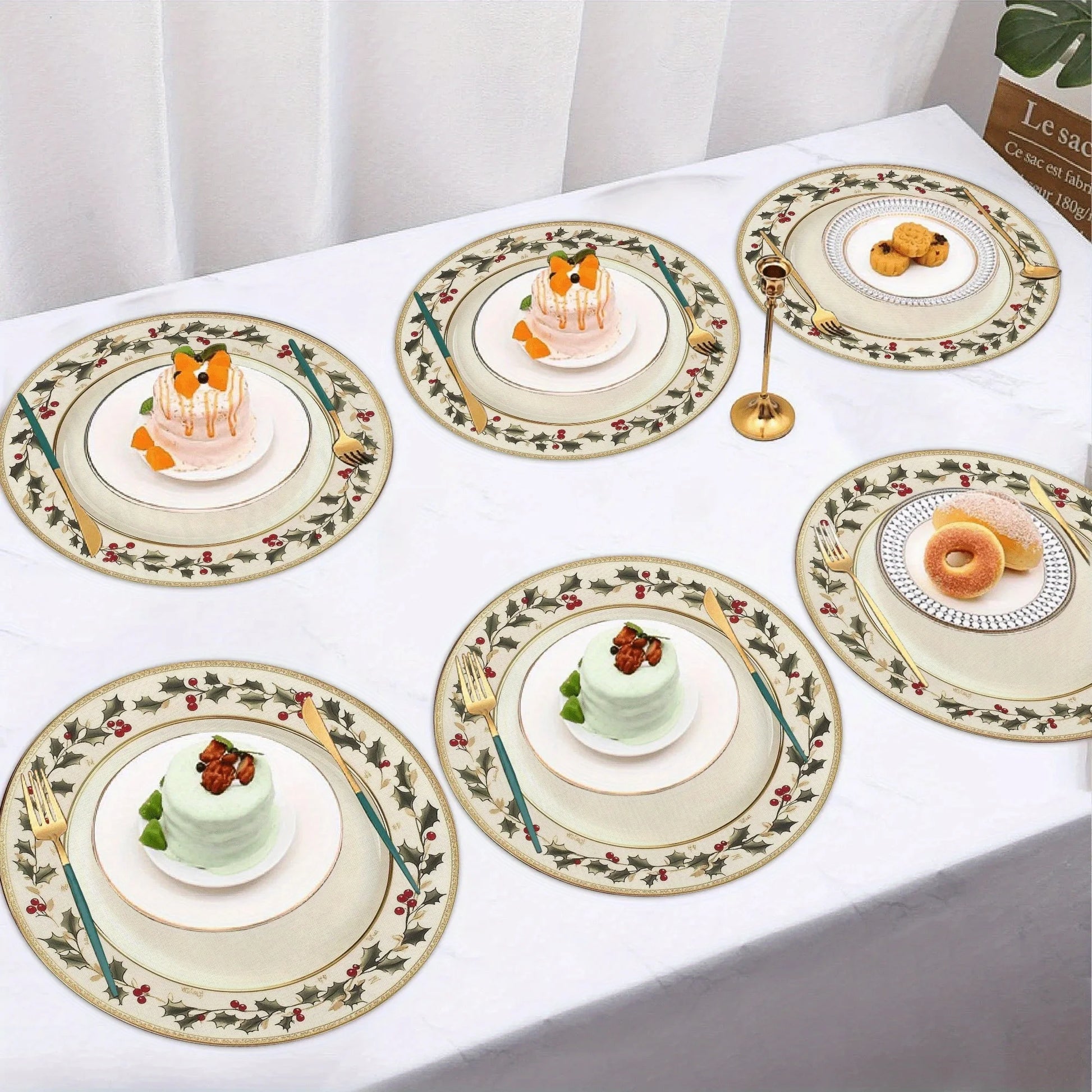 Christmas Holly Berry Placemats Set of 6 – Festive Holiday Table Mats