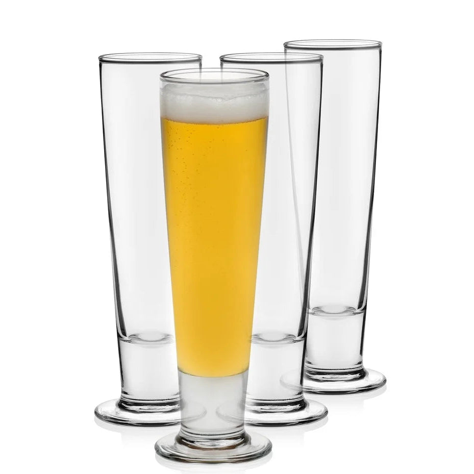 Set of 4 Tall Pilsner Beer Glasses – 14.5 oz Clear European Pub Glassware with Weighted Base United States