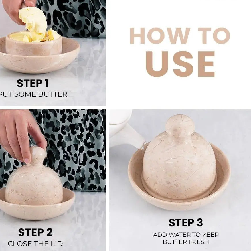 Natural Marble Butter Dish with Knife – Polished Verona Stone Butter Keeper (6 oz)