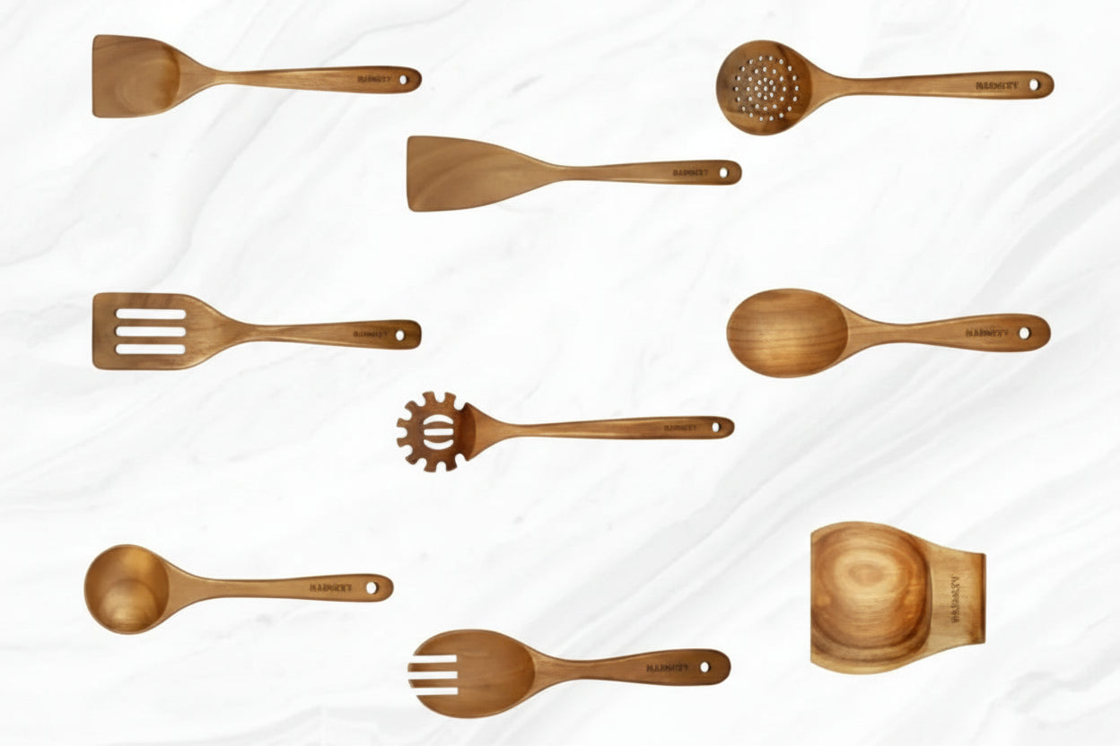 Natural Acacia Wood Kitchen Utensil Set 9PC