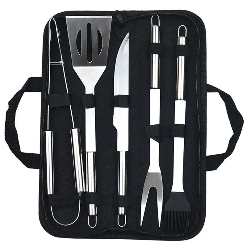 Stainless Steel BBQ Tool Kit with Storage Bag | 3, 5, 7 & 9-Piece Sets 5-piece set