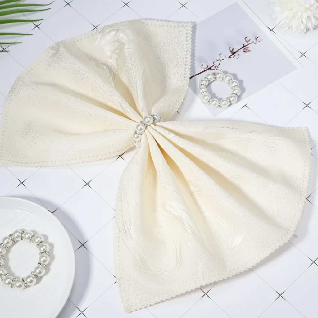 Silver Pearl Napkin Rings Set of 50 | Rhinestone Beaded Serviette Holders for Weddings & Parties