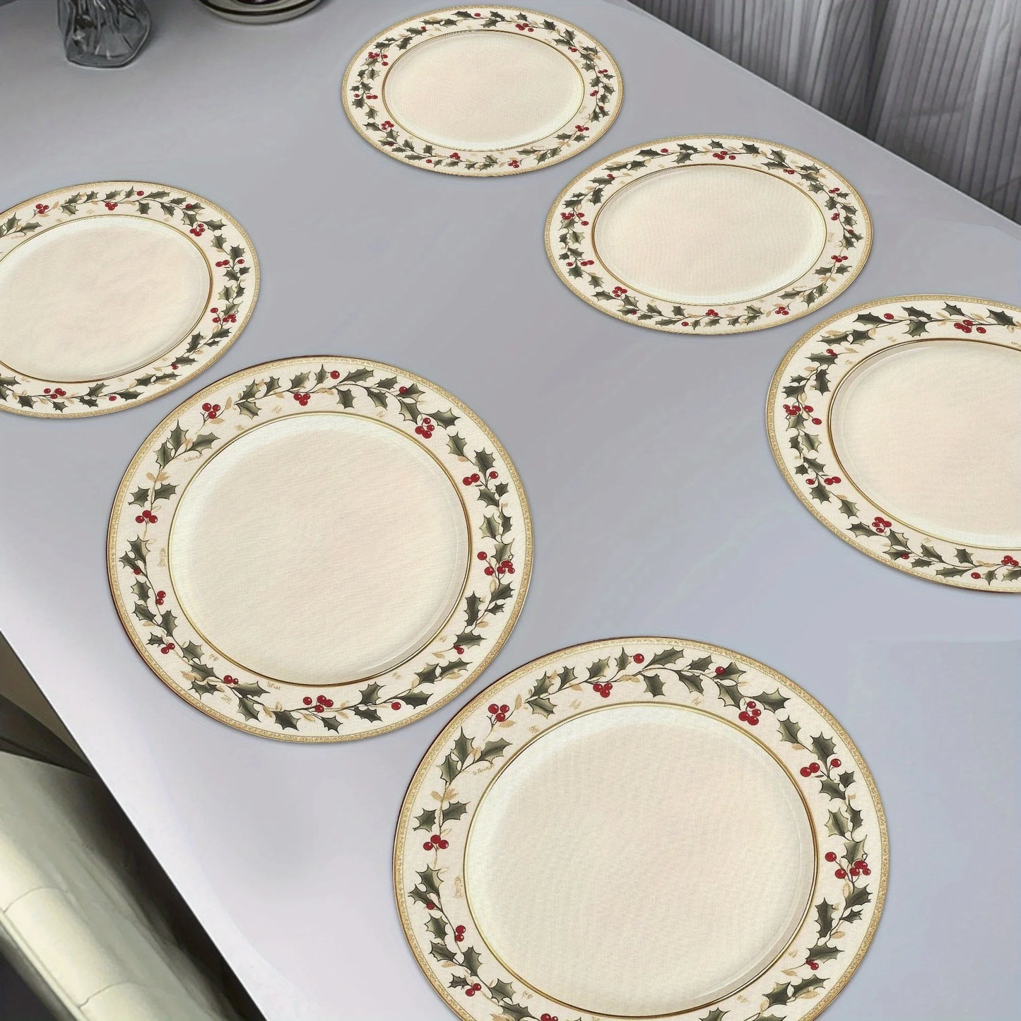 Christmas Holly Berry Placemats Set of 6 – Festive Holiday Table Mats