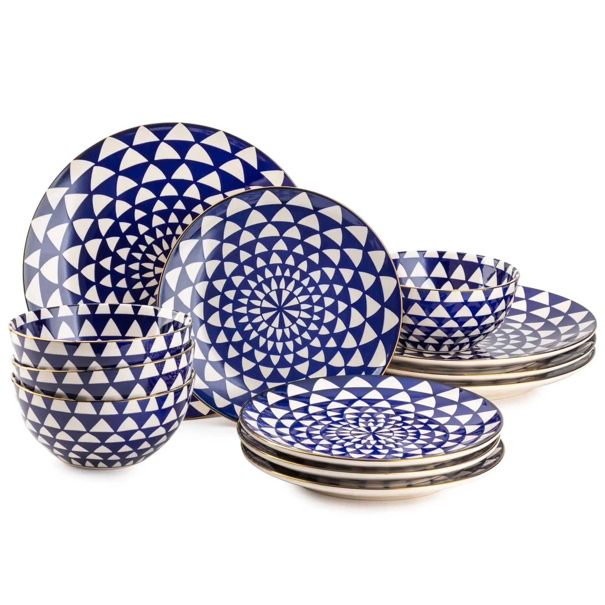 12-Piece Stylish Dinnerware Set – Elegant Ceramic Plates & Bowls Service for 4 Blue United States