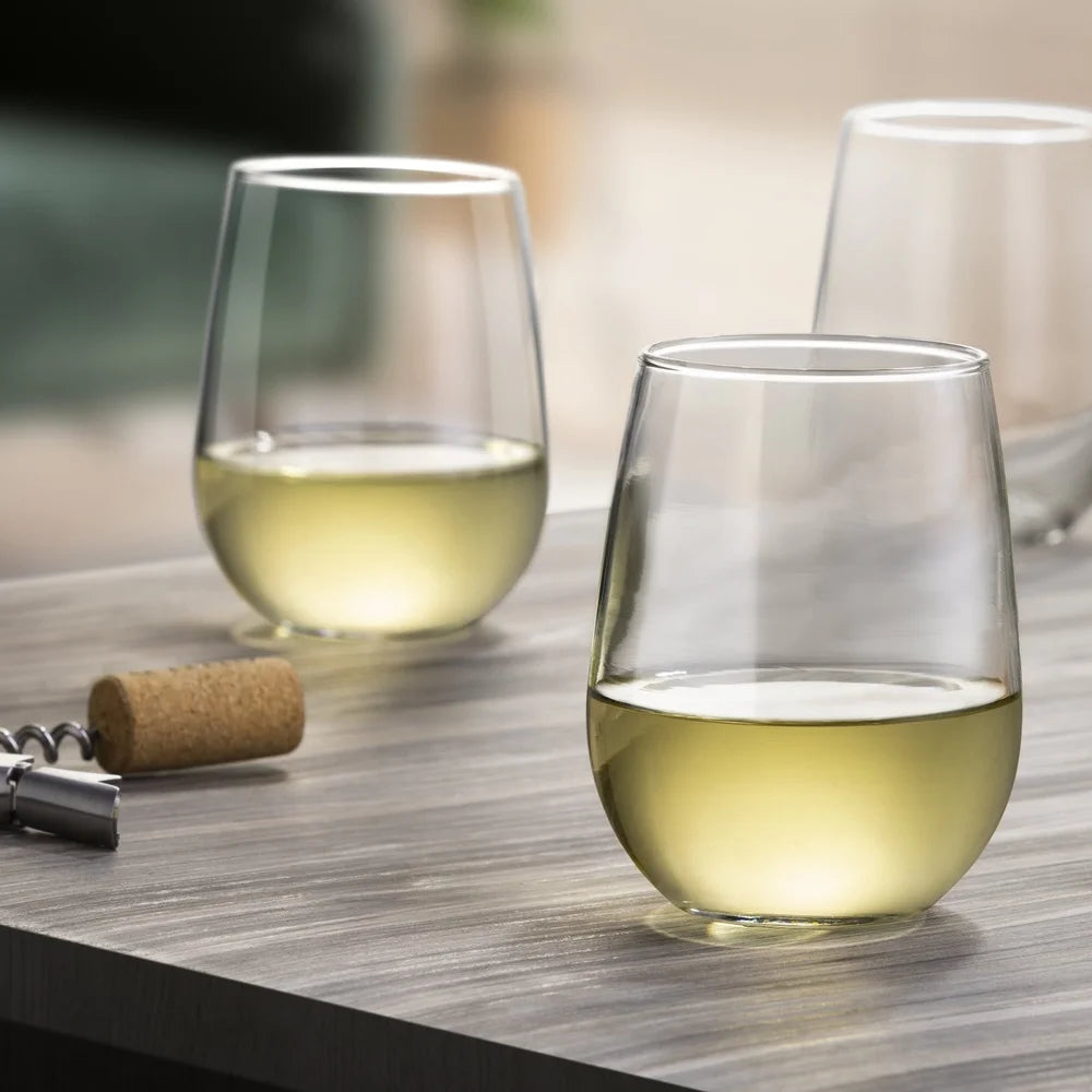 17oz Stemless Wine Glass Set of 4 – Clear, Lead-Free, Durable Glassware for Wine & Water