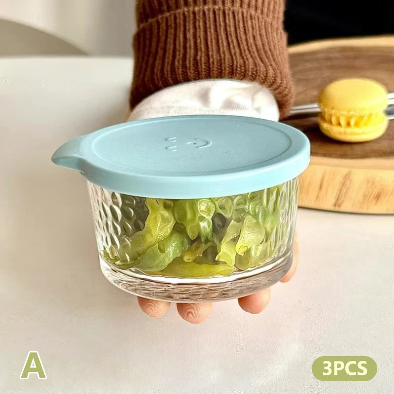 200ml Glass Storage Jars with Airtight Lid | Bubble, Ribbed & Smooth Textures 3PCS A Bubble Glass