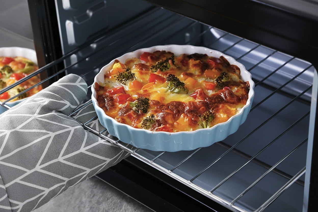 Ceramic Quiche Pan - Round Fluted Tart Pan for Baking