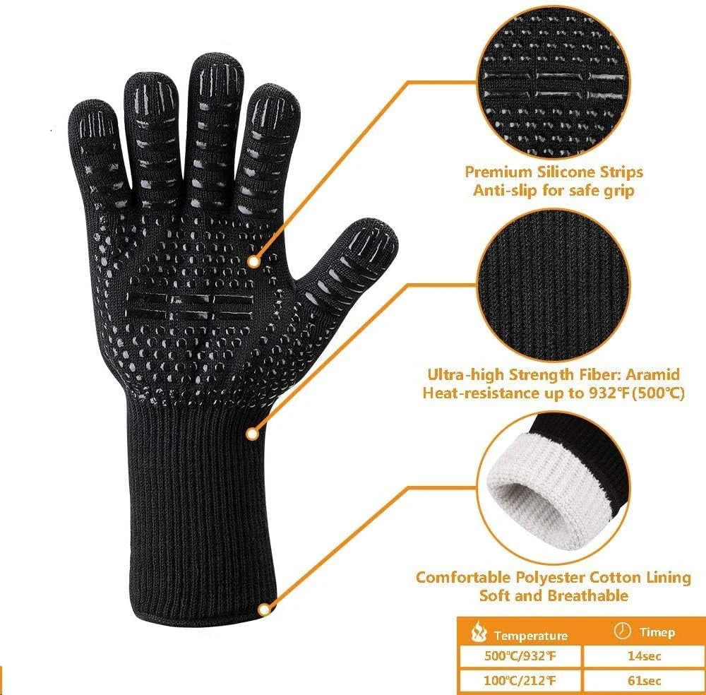 Heat Resistant BBQ Gloves | Non-Slip Grill Mitts – 1 or 2 Piece black 1pc