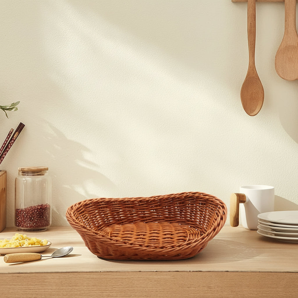 Wicker Bread Basket 11 Inch | Oval Woven Serving & Storage Basket for Dining