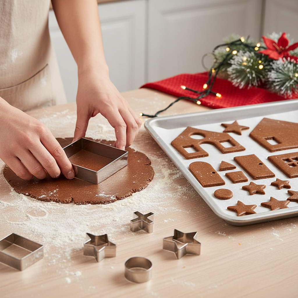 Christmas Cookie Cutter Set Fondont Pastry Cookie Mold 10 PCS Stainless Steel Biscuit Cutters for Making 3D Gingerbread House