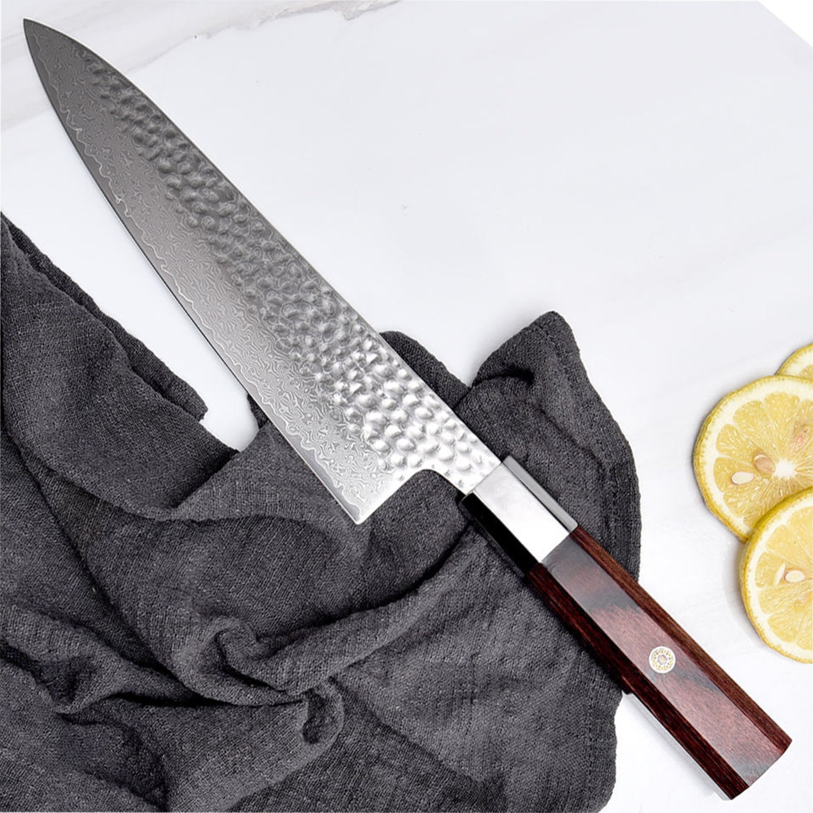 Kegani Damascus Japanese Chef Knife – 67 Layers VG-10 Steel Hammered Blade with Rosewood Handle