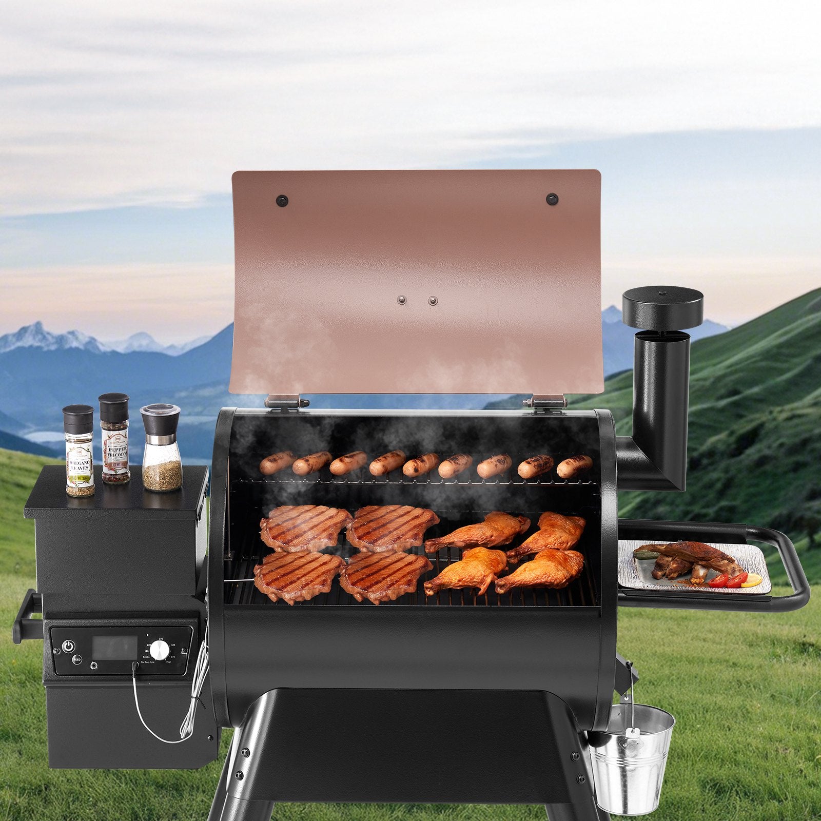 Wood Pellet Grill & Smoker - 575 Sq. In. Cooking Area Black