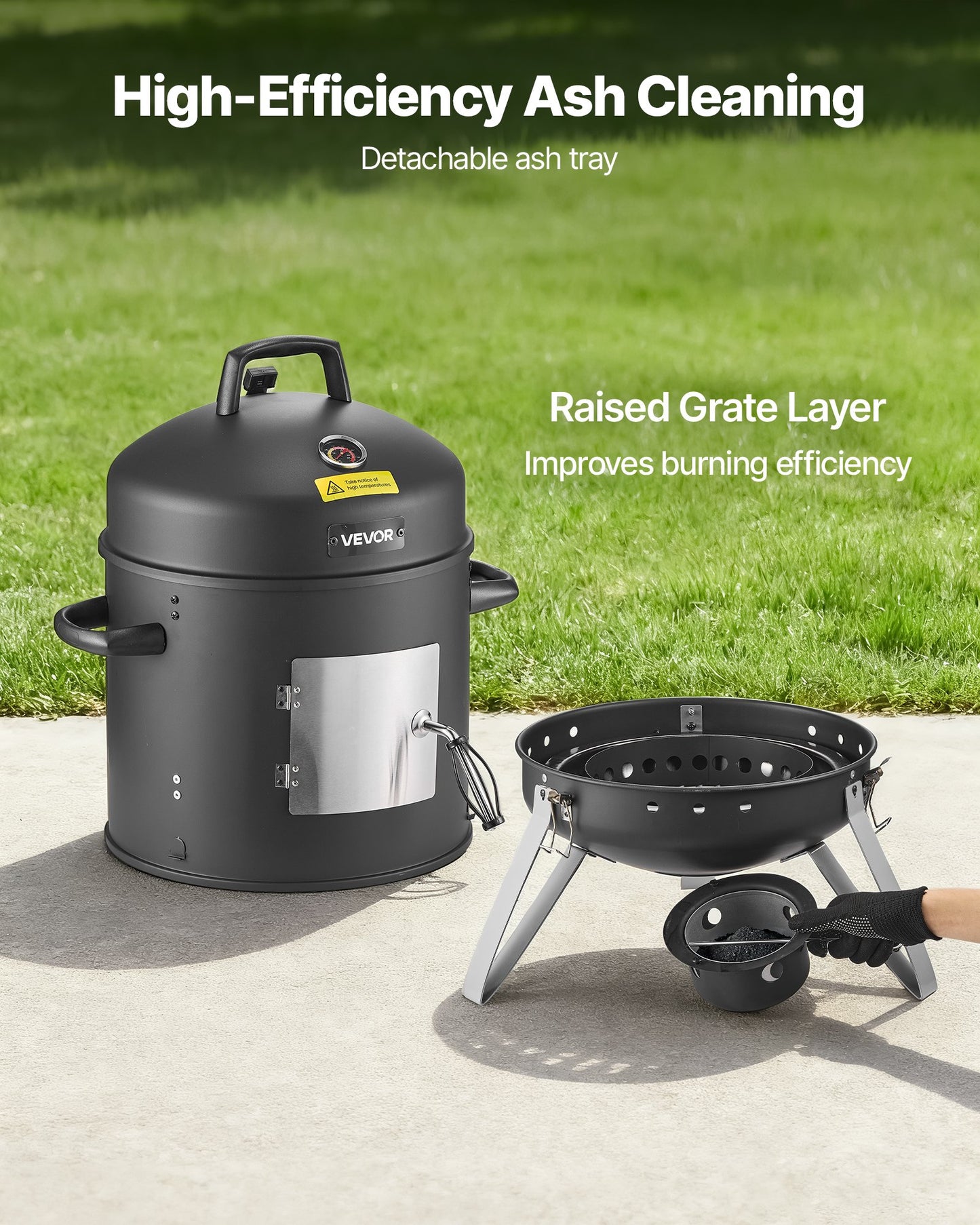 16" Vertical Charcoal Smoker & BBQ Grill | 2 Cooking Grates, Built-In Thermometer