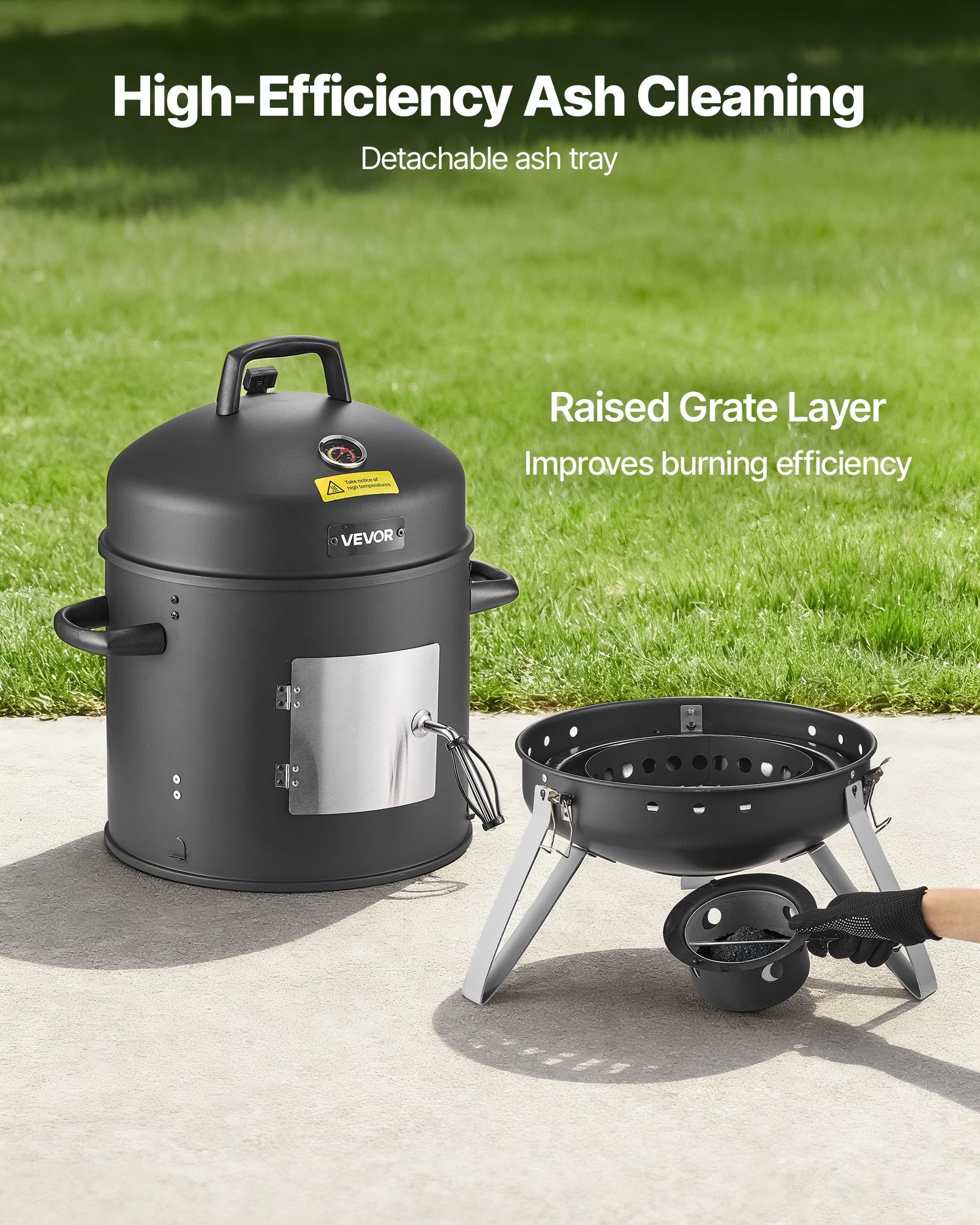 16" Vertical Charcoal Smoker & BBQ Grill | 2 Cooking Grates, Built-In Thermometer