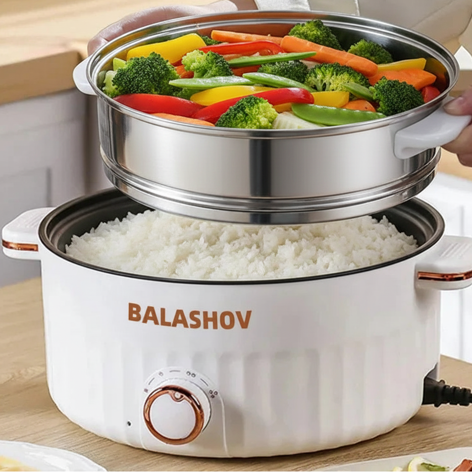 Portable Electric Multi-Cooker - Double Layer Hot Pot with Non-Stick Cookware