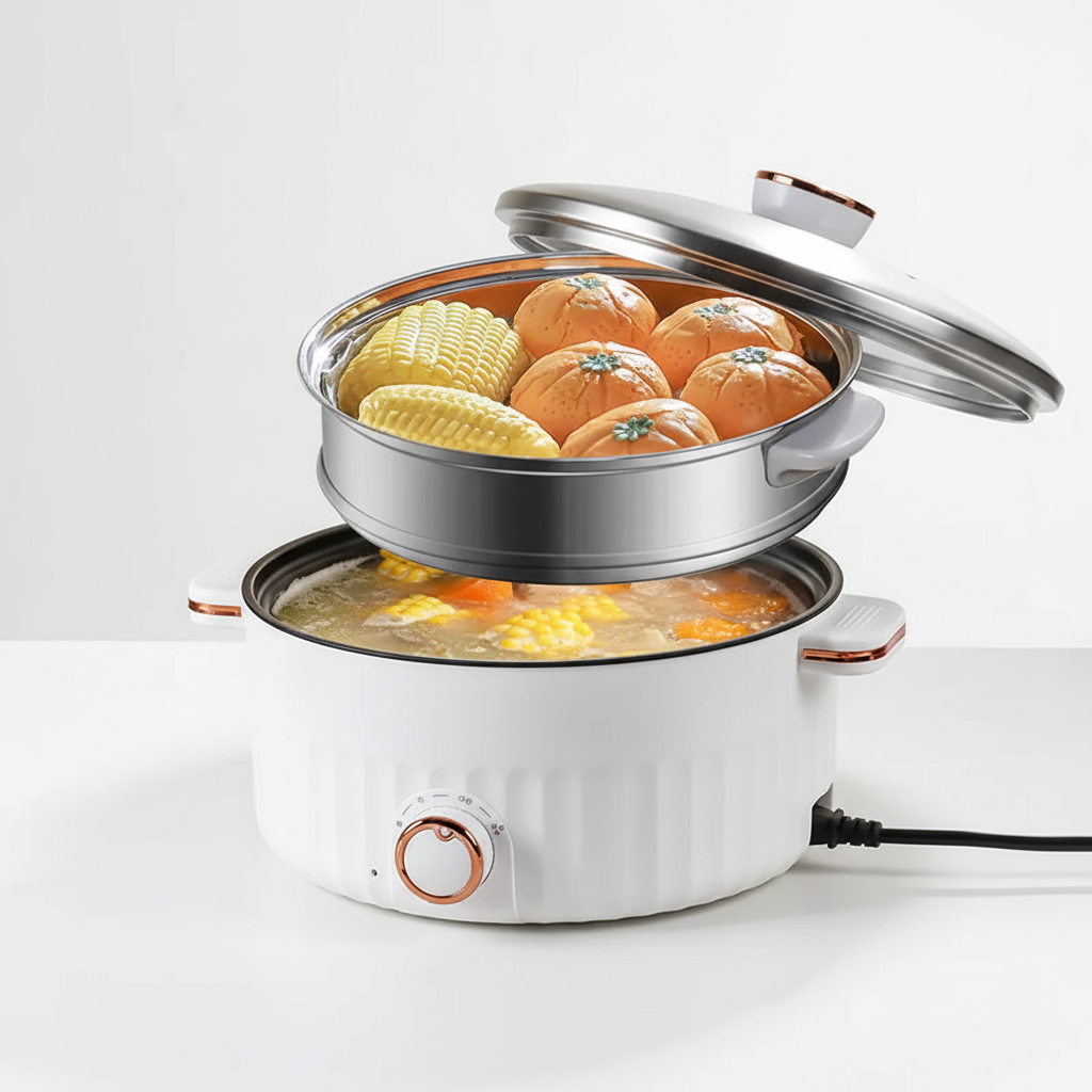 Portable Electric Multi-Cooker - Double Layer Hot Pot with Non-Stick Cookware